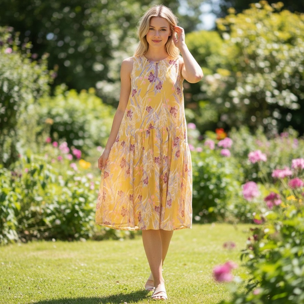 Xhilaration Floral Print Casual‎ Dress Summer Sun Dress Yellow Size M / #5203